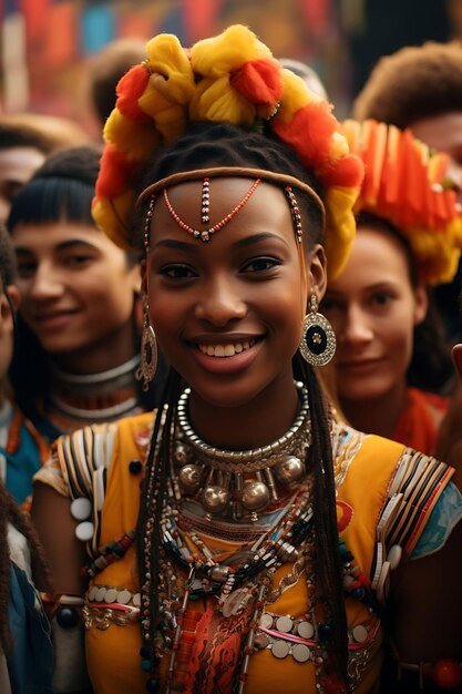 Foto van mensen van verschillende etniciteiten die een cultureel feest bijwonen Diversiteit Etniciteit Volkeren