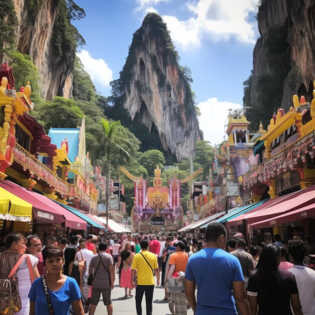 foto van mensen voor de Batu Caves in Kuala Lumpur Maleisië