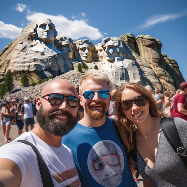Foto van mensen voor Mount Rushmore in de VS