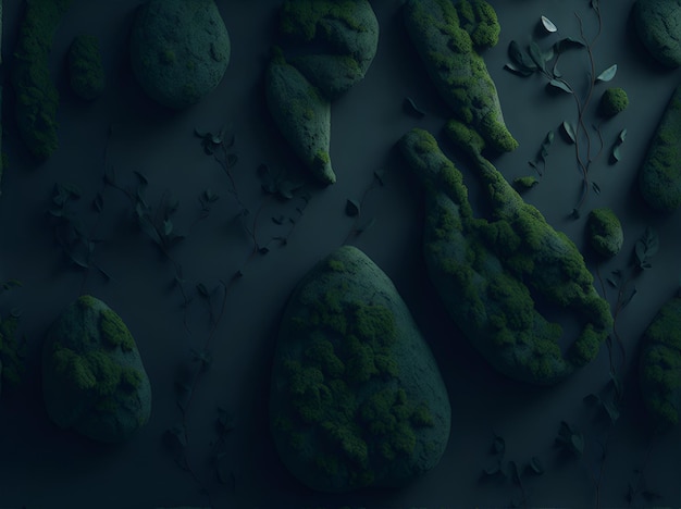 Foto van met groen mos bedekte rotsen in een natuurlijke omgeving