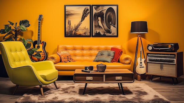 foto van meubels in de woonkamer met retro stijl Generatieve AI