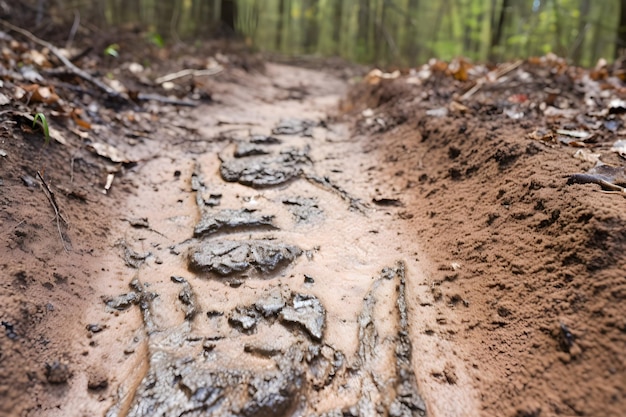 Foto van modderig uitgewassen wandelpad