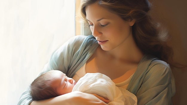 Foto van moeder met haar pasgeboren baby