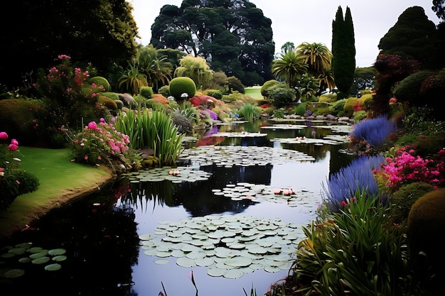 Foto van Monet-geïnspireerde tuin met waterlelies Bloementuin