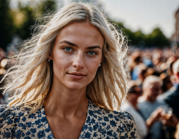 foto van mooie vrouw in paradestraat in generatieve AI van het land van Europa