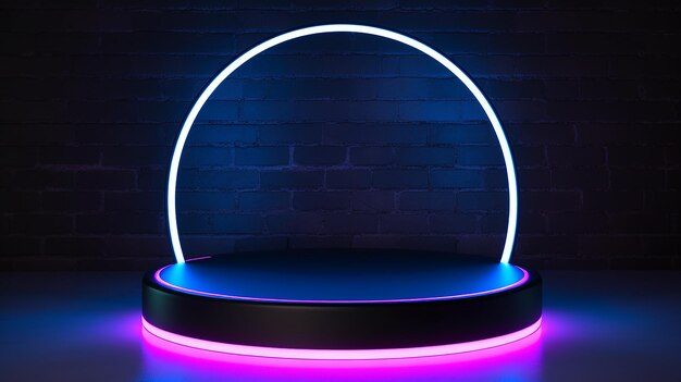 Foto van neonpodium licht leeg podiumpodium voor mockup voor productweergave