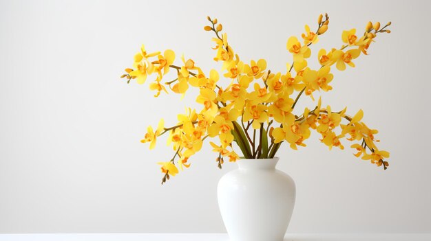 Foto van Oncidium in minimalistische pot als kamerplant voor woondecoratie op witte tafel