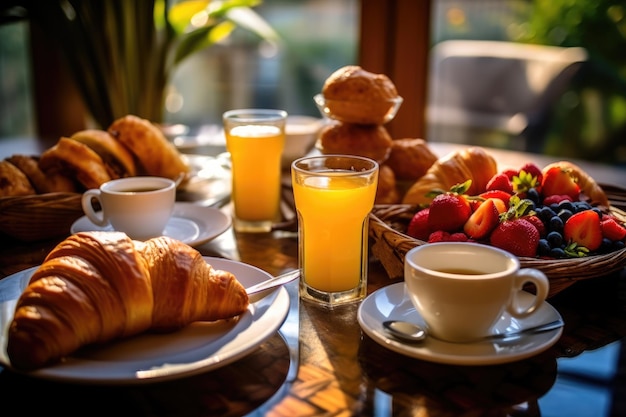 foto van ontbijt in restaurant hotel Fotografie AI Gegenereerd