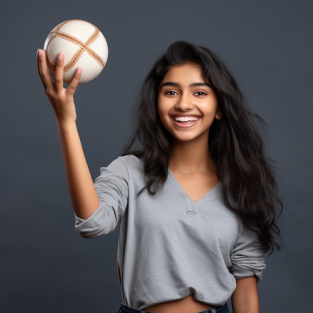 foto van opgewonden Indiaas meisje dat een bal vasthoudt