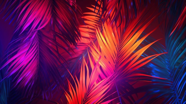 Foto van opstijgende palm bij neonverlichting Creatieve bron AI gegenereerd