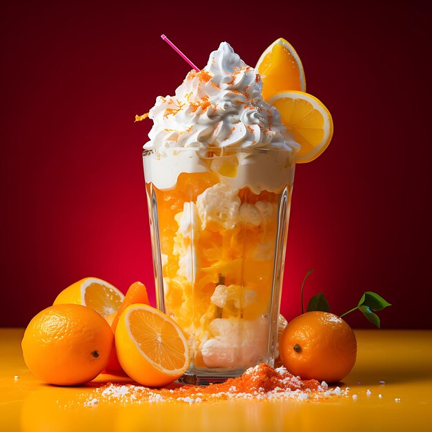 Foto van Orange Creamsicle Float een nostalgisch drankje Wiphoto van Orange Soda een Front View Clean BG