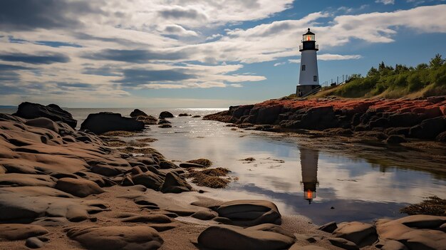 Foto van oude faro aan de kust