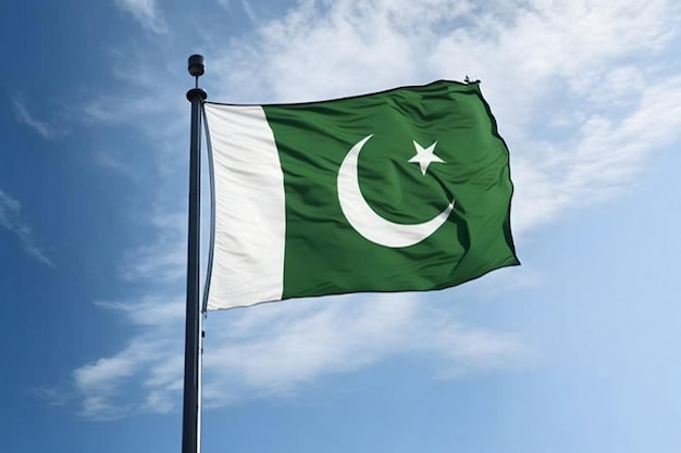 Foto van Pakistaanse vlag die in de lucht wappert