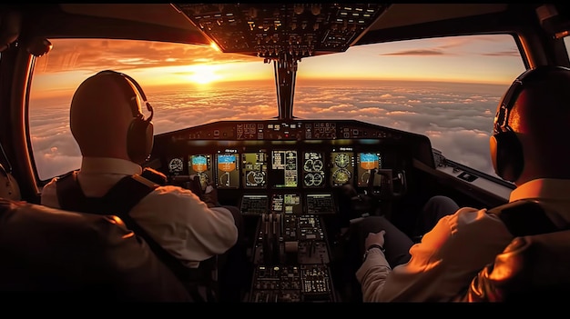 foto van piloten die het vliegtuig vliegen Flight Deck van moderne vliegtuigen