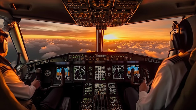 foto van piloten die het vliegtuig vliegen Flight Deck van moderne vliegtuigen