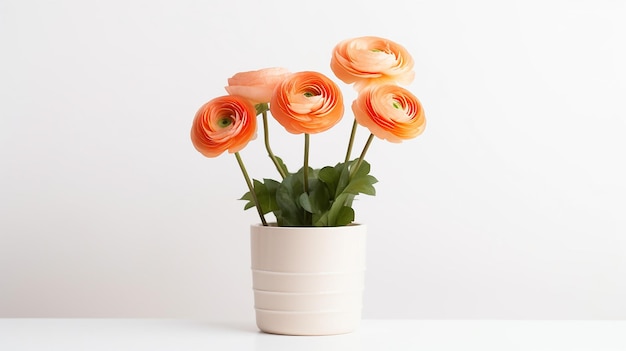 Foto van Ranunculus bloem in pot geïsoleerd op een witte achtergrond