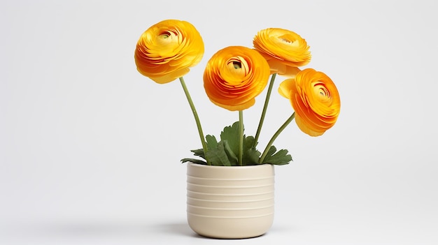 Foto van Ranunculus bloem in pot geïsoleerd op een witte achtergrond