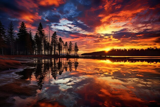 Foto van reflecties bij zonsondergang