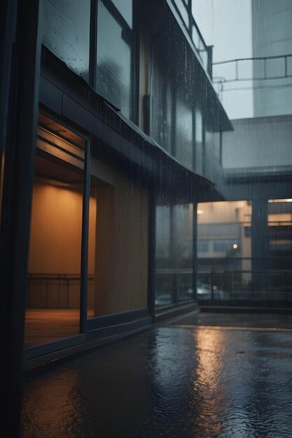 Foto van regen buiten het raam Waterdruppel op glas Bokeh Warme stemming