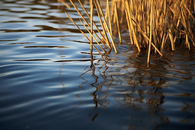 Foto foto van ripples in een vijver met een achtergrond van riet