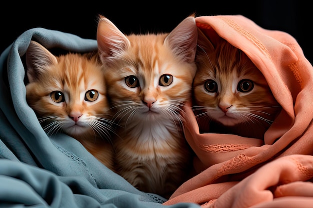 foto van schattige kittens die zich nestelen in een knusse deken
