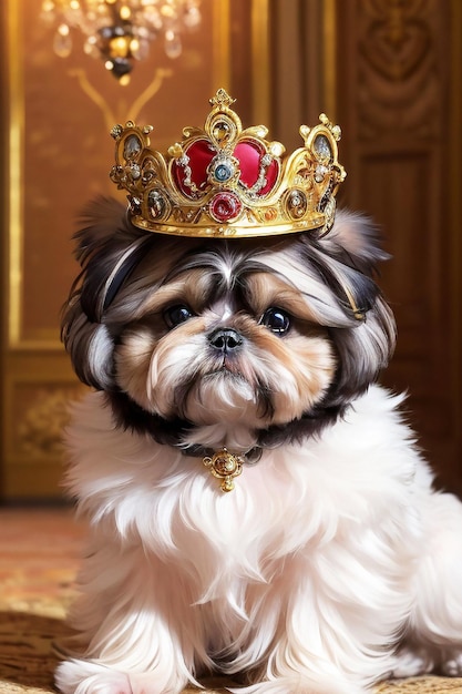 Foto van Shih tzu die de kroon van king039 draagt