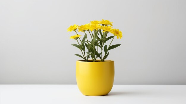 Foto van Sneezeweed-bloem in pot die op witte achtergrond wordt geïsoleerd