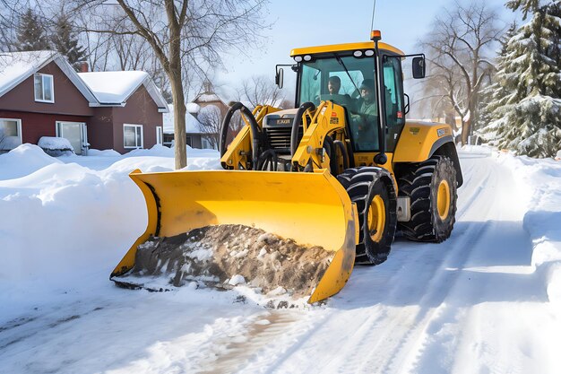 Foto van Snowplow die een pad maakt in een voorstedelijke wijk