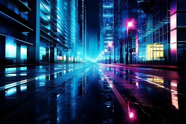 Foto van stedelijk nachtlandschap met gloeiende wolkenkrabbers Nachtlandschap