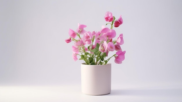Foto van Sweet Pea bloem in pot geïsoleerd op een witte achtergrond