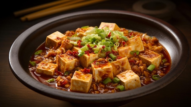 Foto foto van szechuan mapo tofu als gerecht in een luxe restaurant