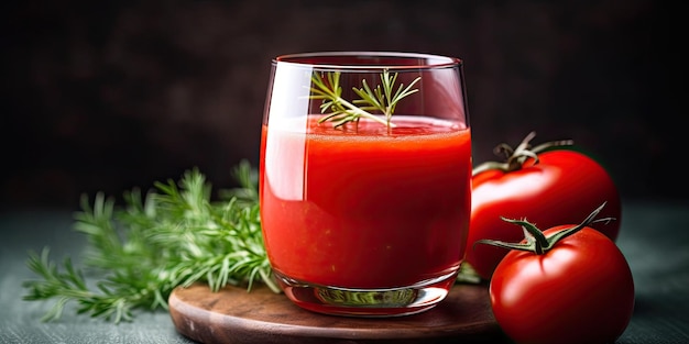 foto van Tomatensap Vers rood tomatendetoxsap in glas