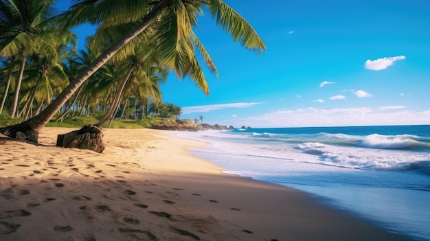 Foto van tropisch paradijs Een wit zandstrand onder bewolkte hemel