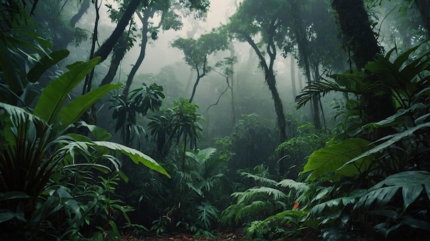 Foto van tropisch regenwoud levendige weelderige groene bomen en planten en biodiversiteit Verken
