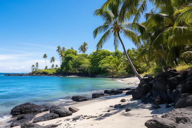 Foto van tropisch strand met palmbomen vredig landschap