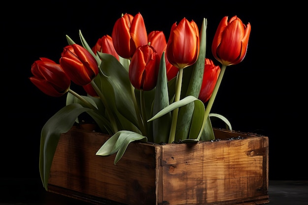 Foto van tulpenbollen in vintage houten dozen