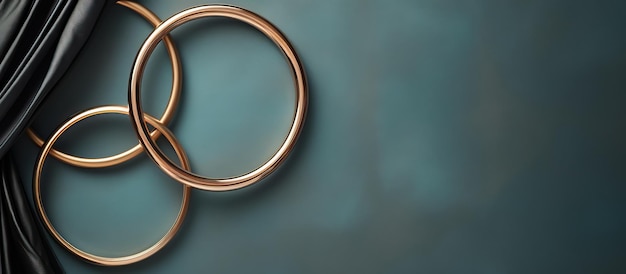 Foto van twee gouden ringen die elegant aan een gordijn hangen en een prachtig visueel effect creëren