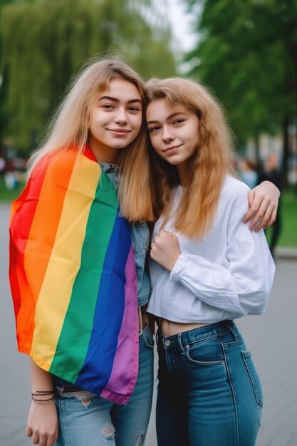 Foto van twee vrienden die protesteren tegen discriminatie en de rechten van homoseksuelen bevorderen