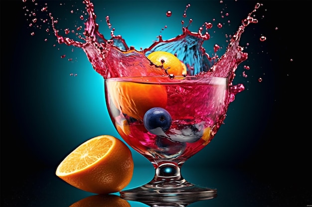 Foto van vers gesneden fruit in een glas op een donkere achtergrond