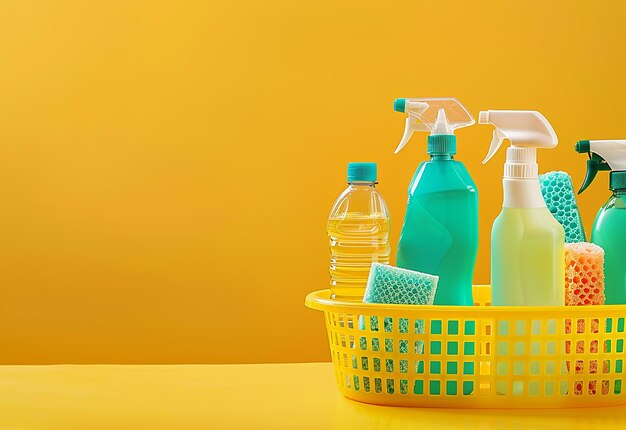 Foto van verschillende flessen met reinigingsmiddelen, antibacteriële hand sanitizer, wasmiddelflessen