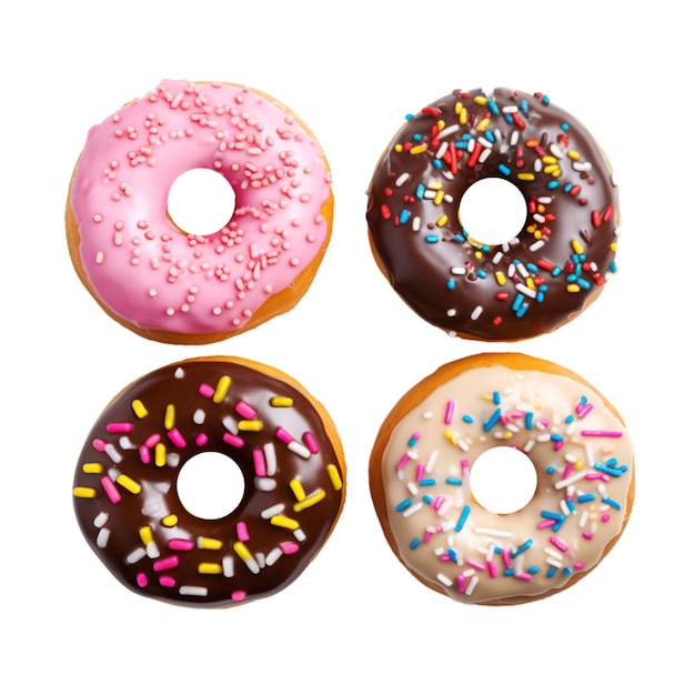 Foto van verschillende geassorteerde kleurrijke donut geïsoleerd op een witte achtergrond