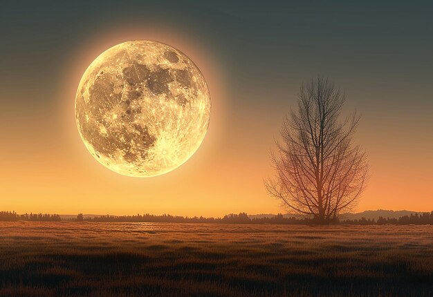 Foto foto van volle maan schijnt in de lucht een boom op de achtergrond nacht landschap behang voor pc