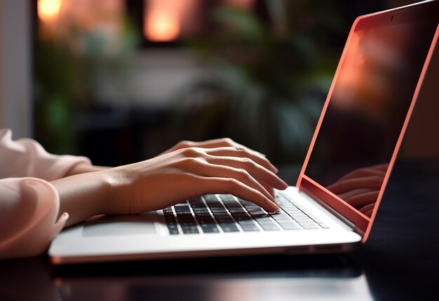Foto van vrouwelijke handenvingers op haar computertoetsenbord tijdens het typen