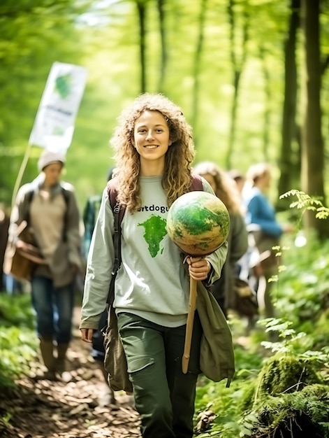 Foto van vrouwen in milieuactivisme met borden en aardgolven Wereldvrouwendag Concept Idees