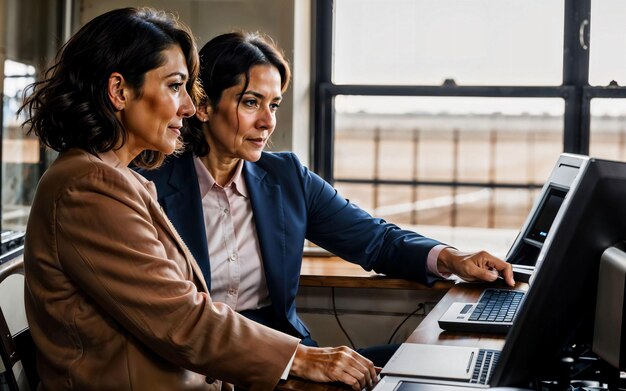 Foto van werkende ondernemersvrouw in fabriek met generatieve AI van machine en werknemer