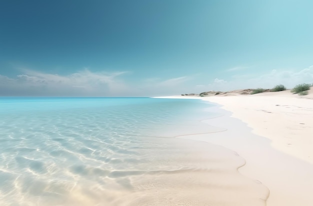 Foto van wit zandstrand en heldere blauwe lucht in de zomer