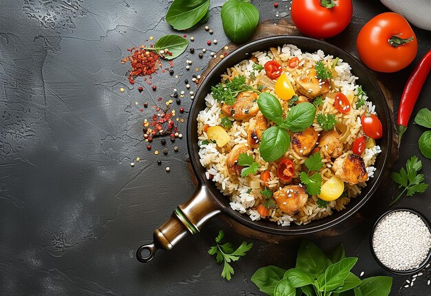Foto van witte rijst groente rijst frieds rijst met curry op geïsoleerde witte achtergrond