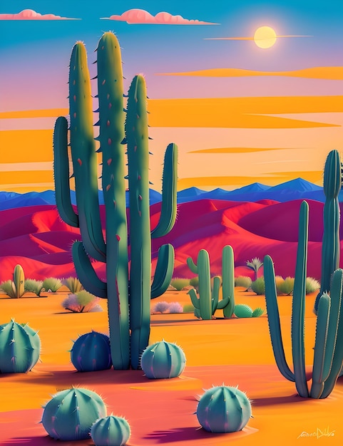 Foto van woestijnlandschap met cactus op de voorgrond