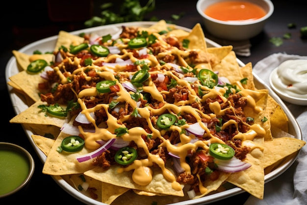 Foto van zeer smakelijke chili nacho's kaas