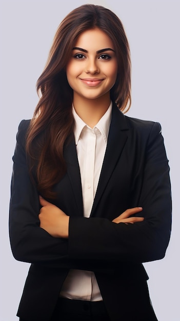 Foto van zelfverzekerde professionele zakenvrouw met glimlach